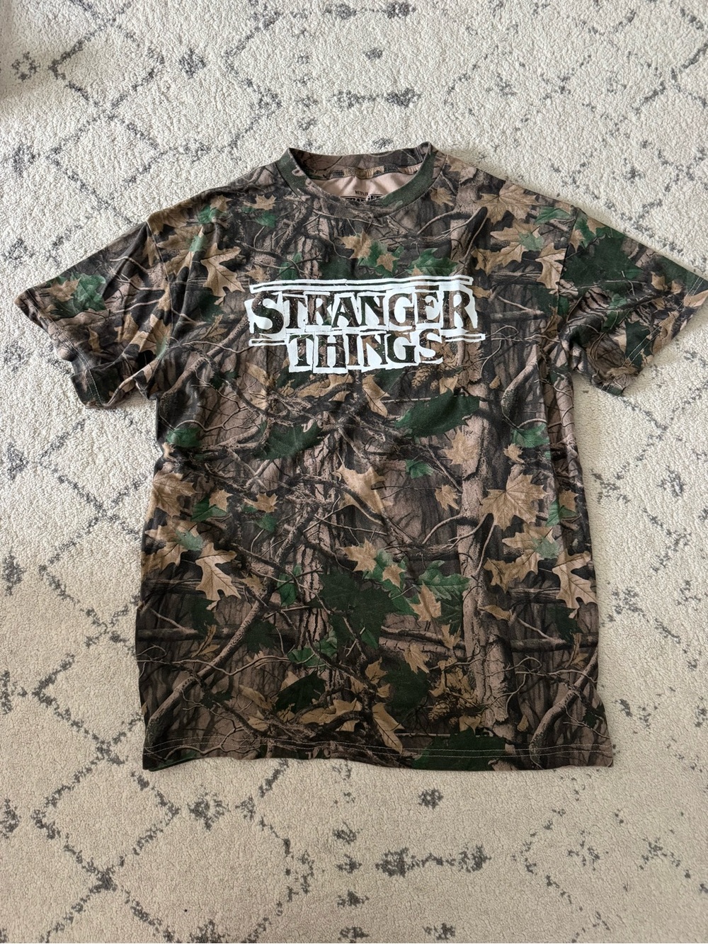 Stranger Things Camo Print Logo Netflix T-Shirt Short Sleeve Top